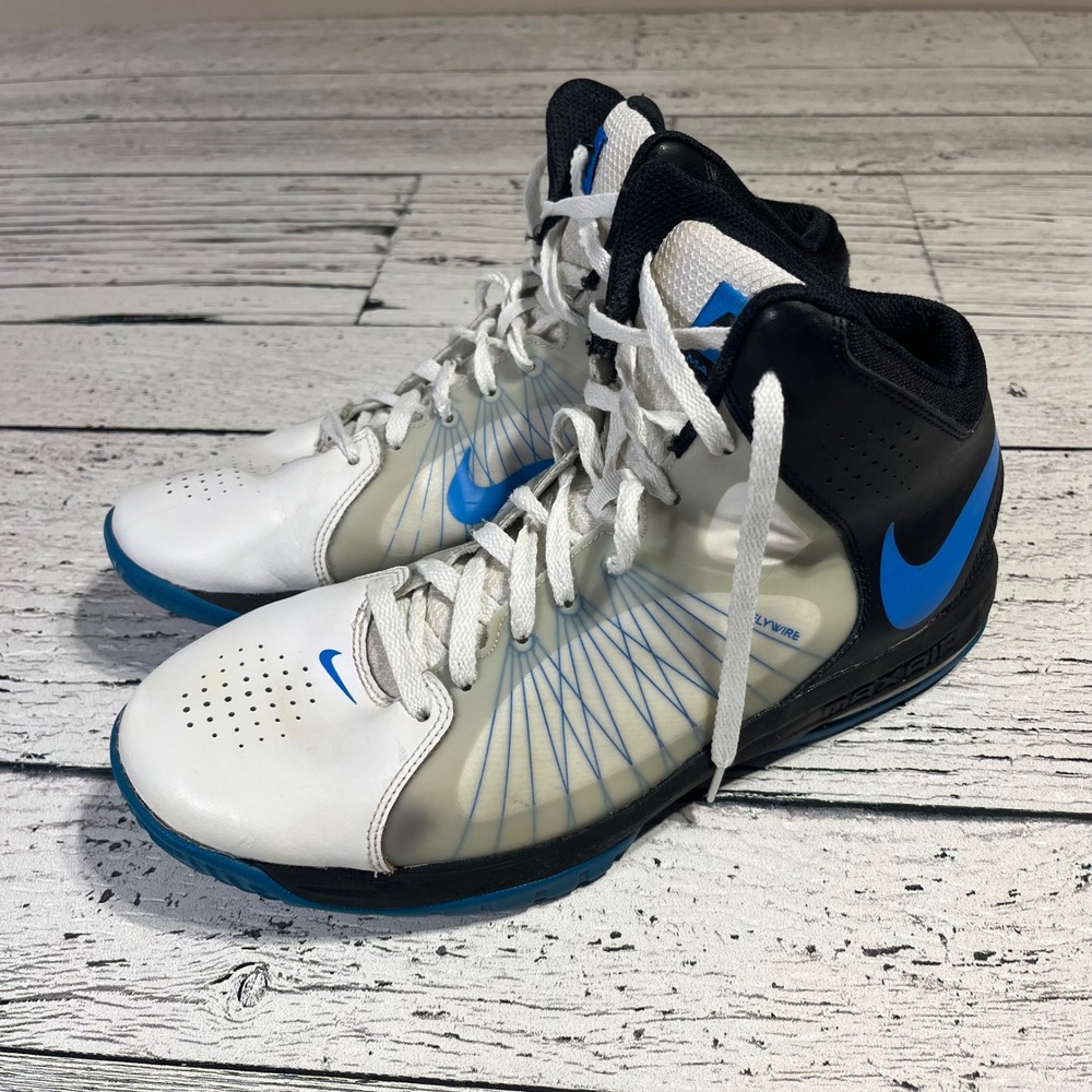 Nike Max Air Flywire High Top Basketball Shoes Sneakers White Blue Black Mens 12